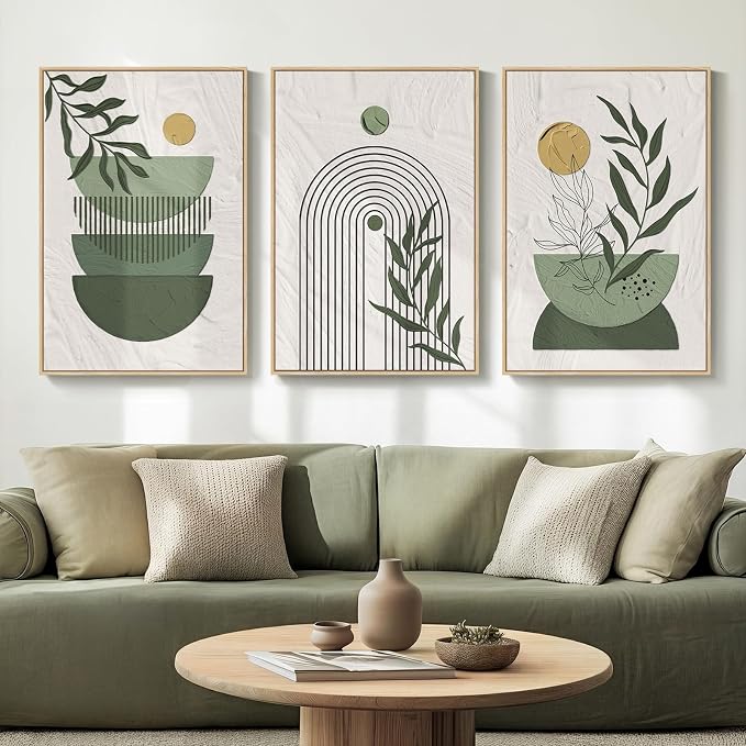 Large Framed Sage Green Boho Wall Art by Cuspin