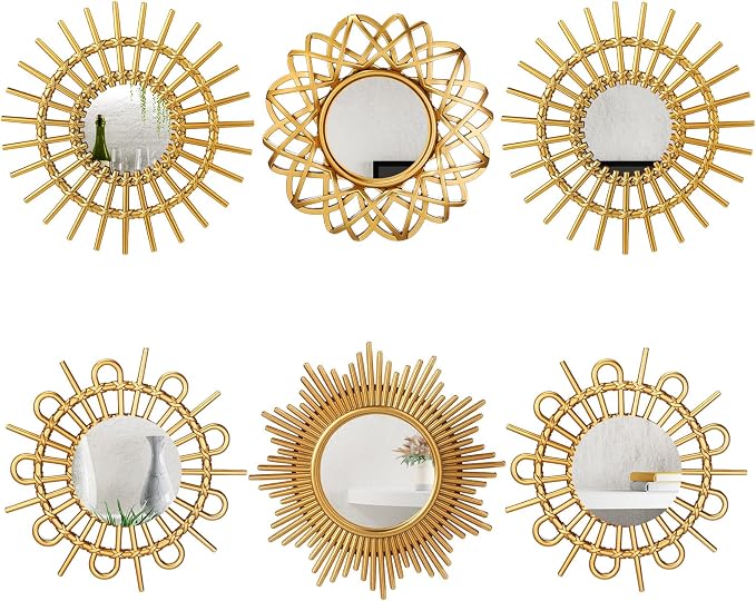 Namalu 6 Pcs Sunburst Mirror for Wall Decor, Small Circle Sun Espejos by Namalu