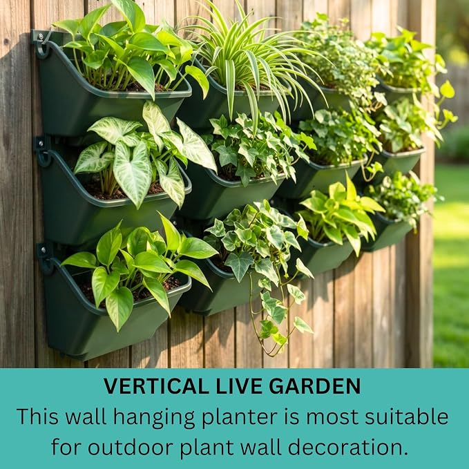 LaLaGreen Vertical Garden Planter – 24 Pack 13 Inch Dark Green Hanging Pots - Image 8