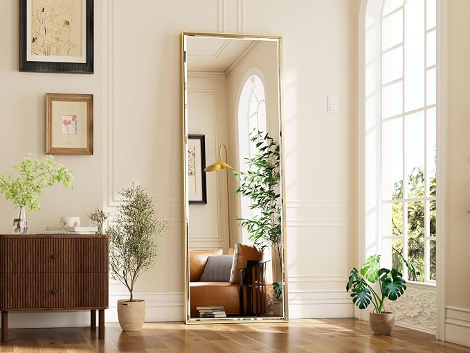 16''x 60'' Tall Brushed Gold Bathroom Mirror, Beveled Gold Frame Mirror - Image 2