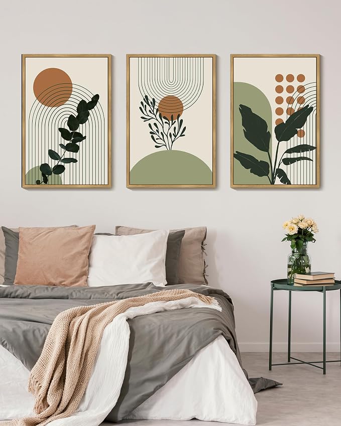 PHOPAGO Boho Plant Wall Art Green Botanical Bohemain Framed Wall Printing - Image 4