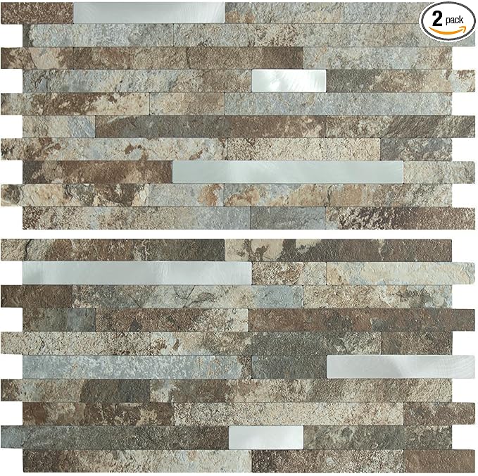 AULIGET 2 Sheets Beige & Brown Slate Peel and Stick Backsplash, PVC Mixed Metal by AULIGET