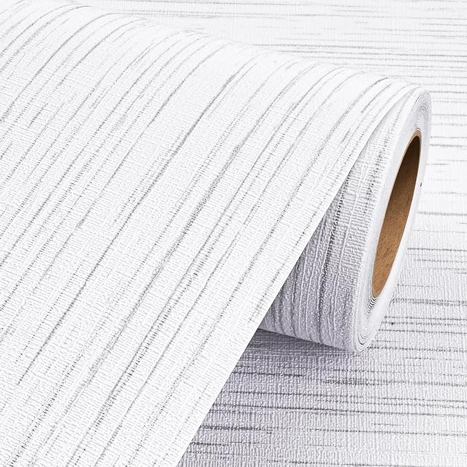 Livelynine White Grasscloth Peel and Stick Wallpaper Textured Grass Cloth Wall by Livelynine