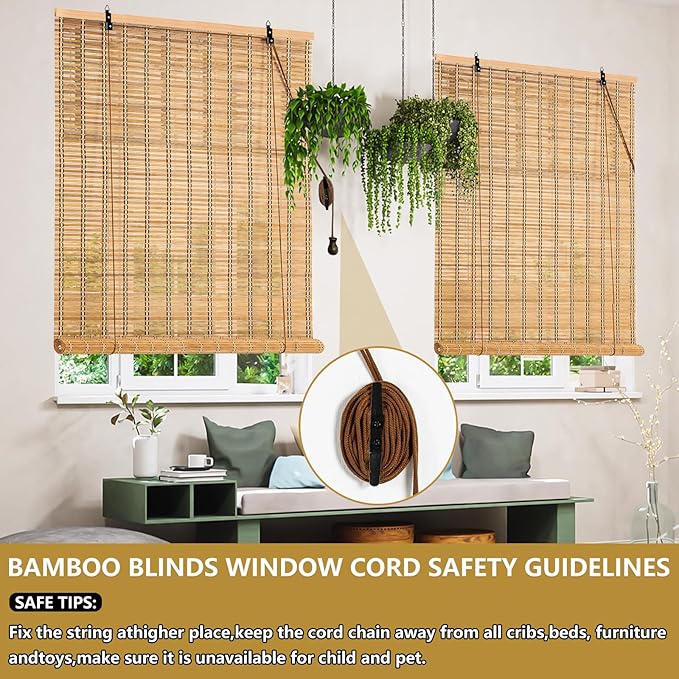 48x72 Inch Bamboo Blinds for Interior Windows, UV Protection Roman Bamboo - Image 4