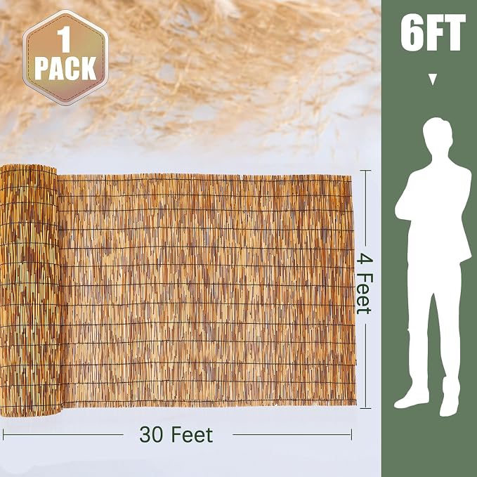 Barydat 1 Pcs 4 x 30 ft Reed Fence Roll, 85% Shade Bamboo Privacy Screen - Image 2