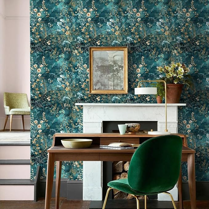 Floral Peel and Stick Wallpaper Green Flower Contact Paper 17.3inch x 196.8inch - Image 9