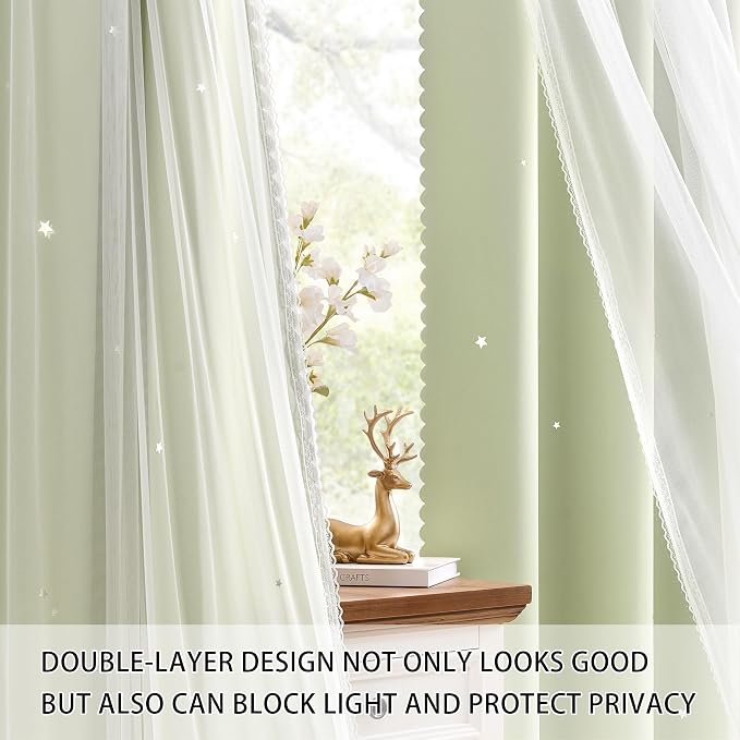 XiDi Green Curtains for Bedroom, Girls Room Blackout Curtains, Kids Room - Image 2