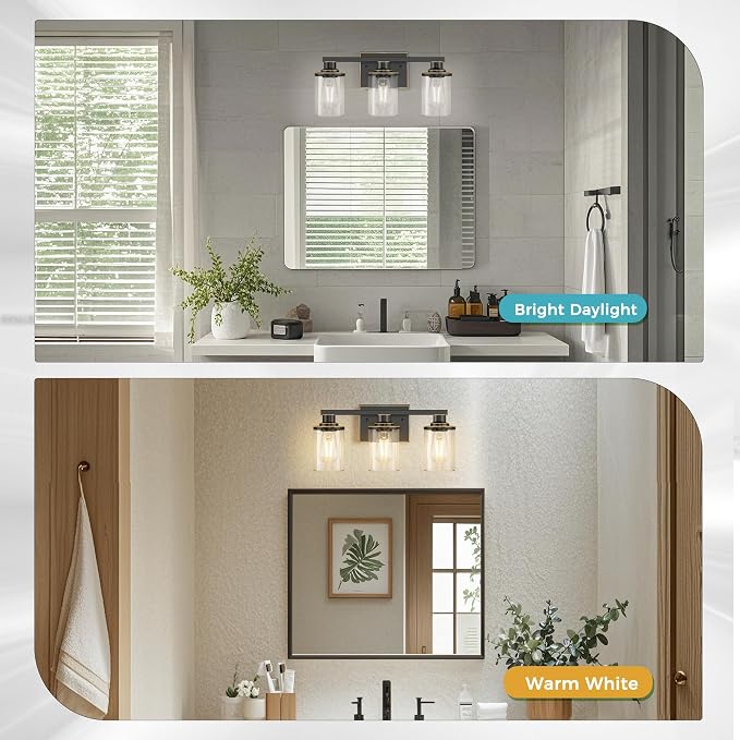 DORESshop 20 Inch Bathroom Light Fixtures, 3-Light Black - Image 3