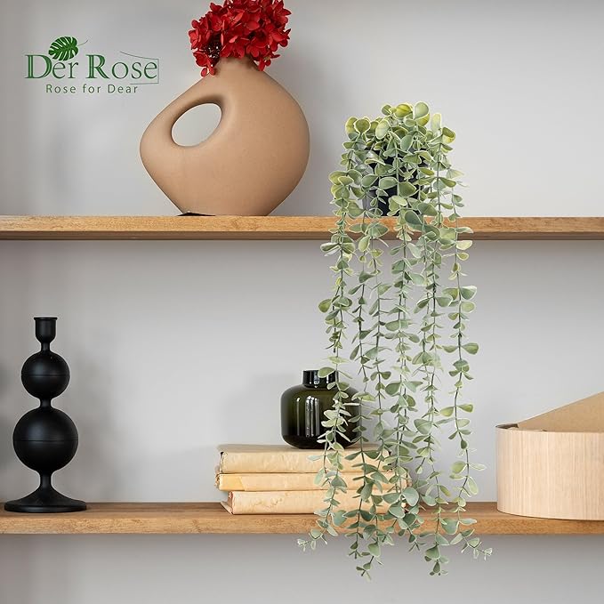 Der Rose 1Pcs Fake Plants Hanging Artificial Potted Faux Eucalyptus Plants - Image 6