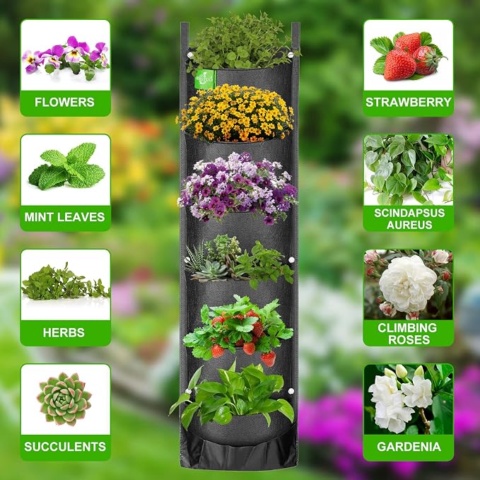 6 Pockets Hanging Planters for Outdoor Plants, One Pack Wall Planter Vertical - Image 3