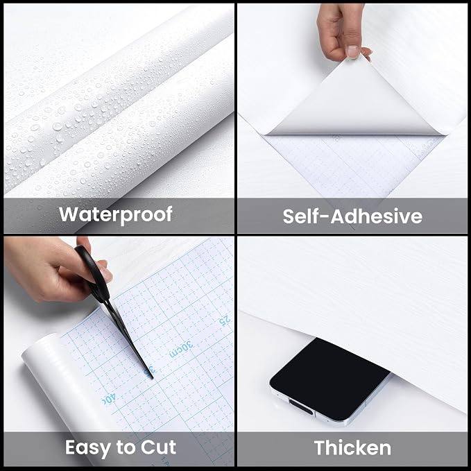 COSNIGHT White Wood Grain Contact Paper Self-Adhesive - Image 6