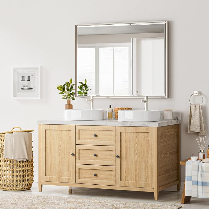40 x 30 Brushed Nickel Bathroom Mirror, Beveled Framed Rectangle - Image 6