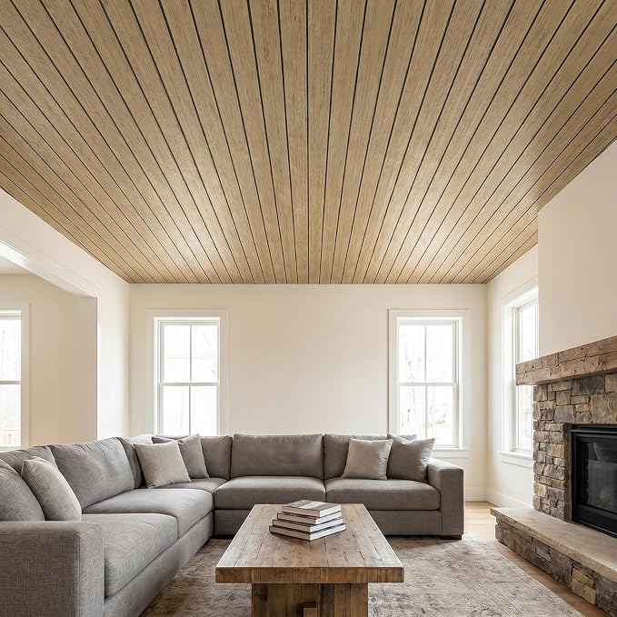 VEELIKE Tan Birch Wood Slat Wall Panels Peel and Stick Decorative Faux Wood - Image 5