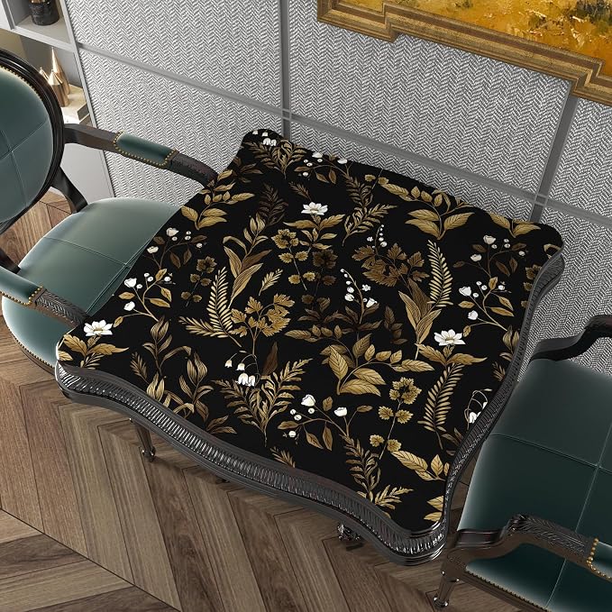 Dark Floral Peel and Stick Wallpaper, Vintage Leaf Pattern Black Gold Self - Image 2