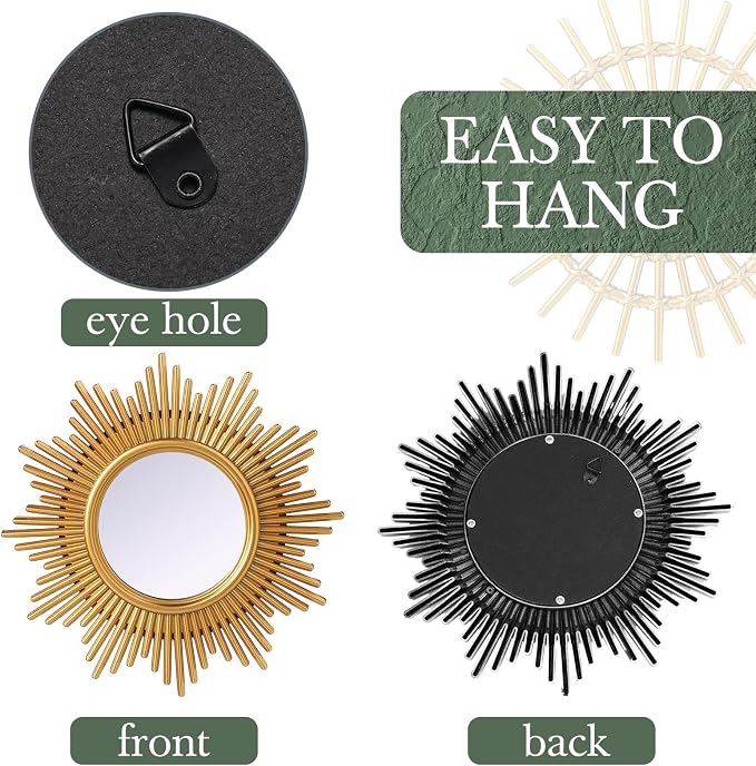Namalu 6 Pcs Sunburst Mirror for Wall Decor, Small Circle Sun Espejos - Image 3