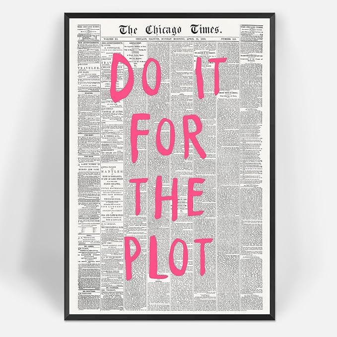 Liyark Retro Black And White Chicago Newspaper Poster Pink Trendy Preppy by Liyark