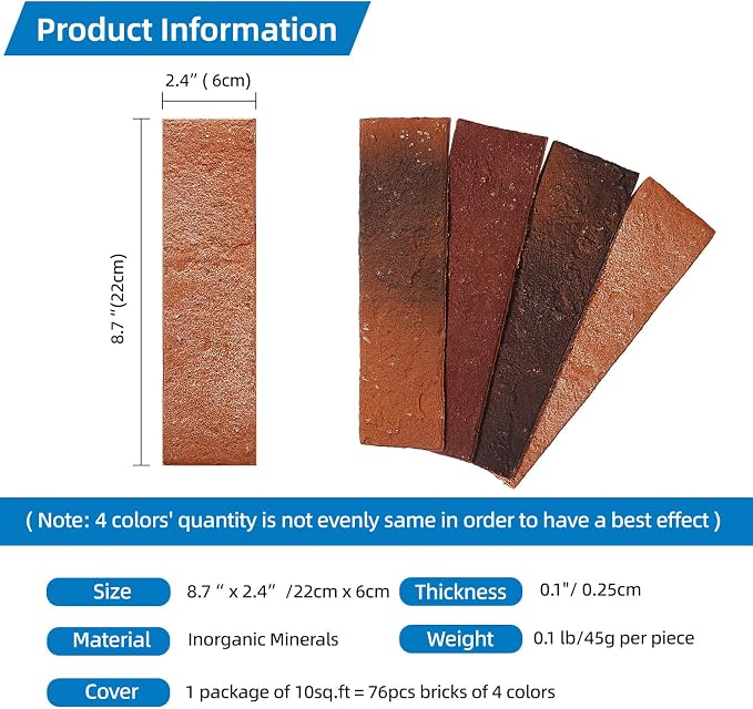 Red Faux Brick Wall Tiles, 3D Thin Brick Veneers - Image 2