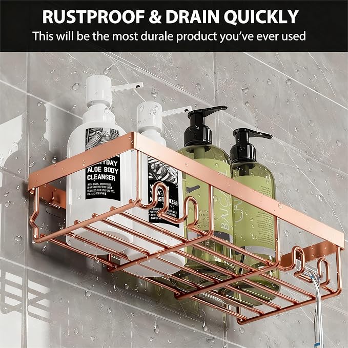 Moforoco Shower Caddy Shelf Organizer Rack, Self Adhesive Black Bathroom - Image 4