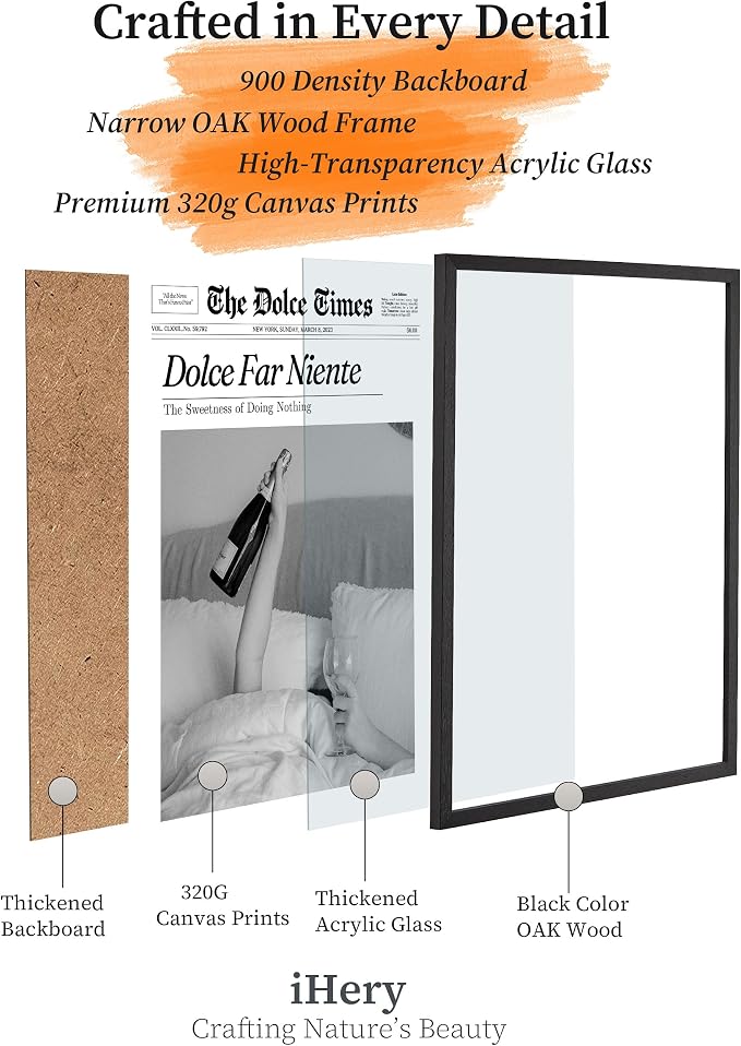 iHery Premium Small 8x10in Natural Black OAK Wood Dolce Far Niente Framed Wall - Image 5