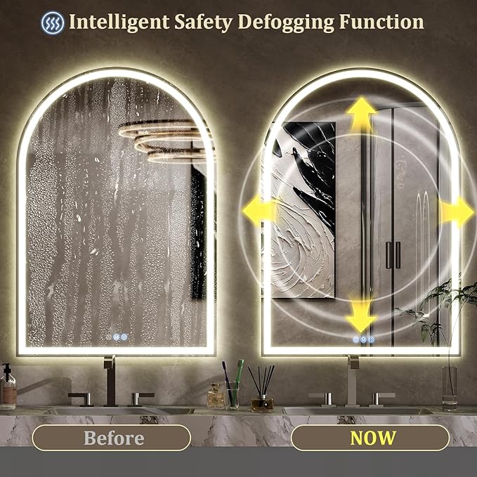 BEAUTYPEAK 40x30 LED Arch Bathroom Mirror - Image 2