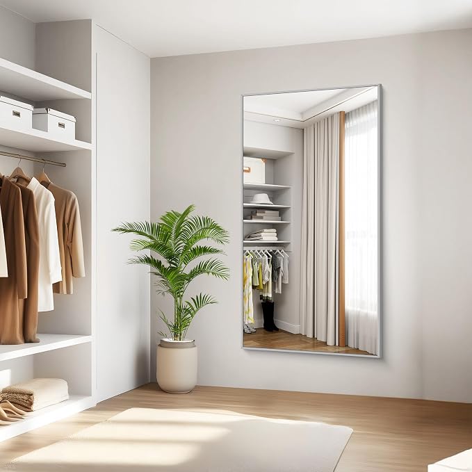 KOCUUY Silver Bathroom Mirror, HD Tempered Glass, Anti-Rust Brushed Silver Frame - Image 6