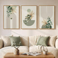 Framed Green Boho Wall Art for Living Room, 3 Piece Bohemian Botanical Canvas by Cuspin