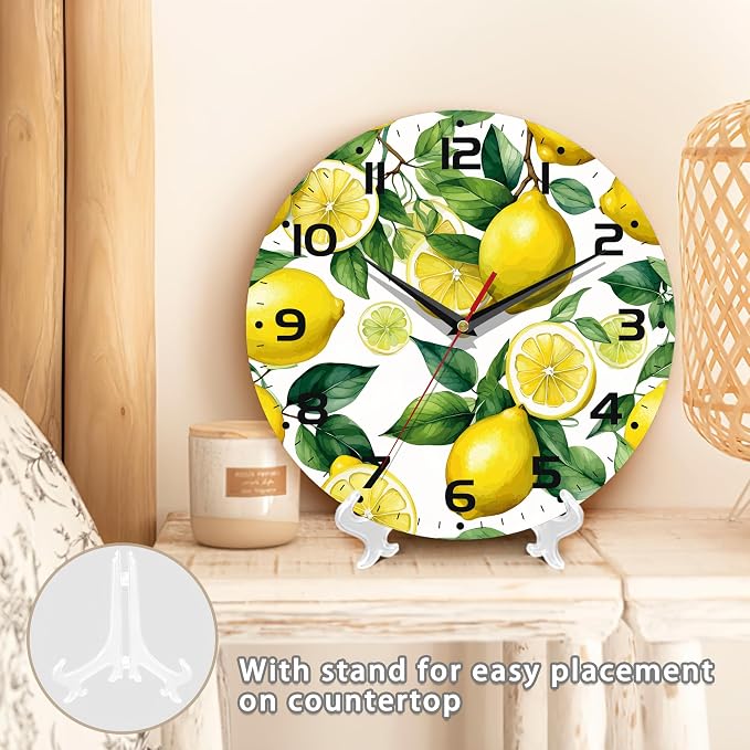 Wall Clock, Watercolor Lemon Wall Clock Silent Non-Ticking Battery Operated - Image 5