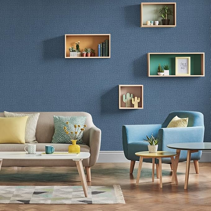 Blue Wallpaper Grasscloth Peel and Stick Wallpaper 17.7inch x 196.8inch - Image 3