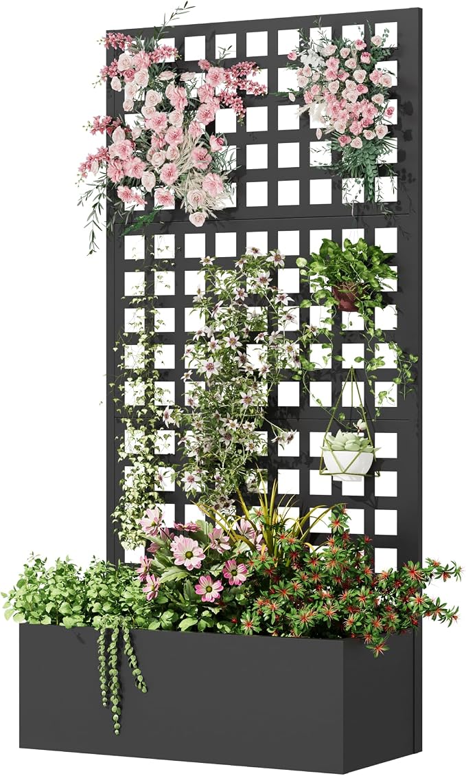 Metal Planter Box with Trellis, Planter Box Trellis with Privacy Screen and by UPHYB