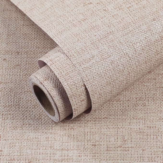 15.75"x590.6" Beige Grasscloth Wallpaper Peel and Stick Removable Textured Wall by MANONIRIA