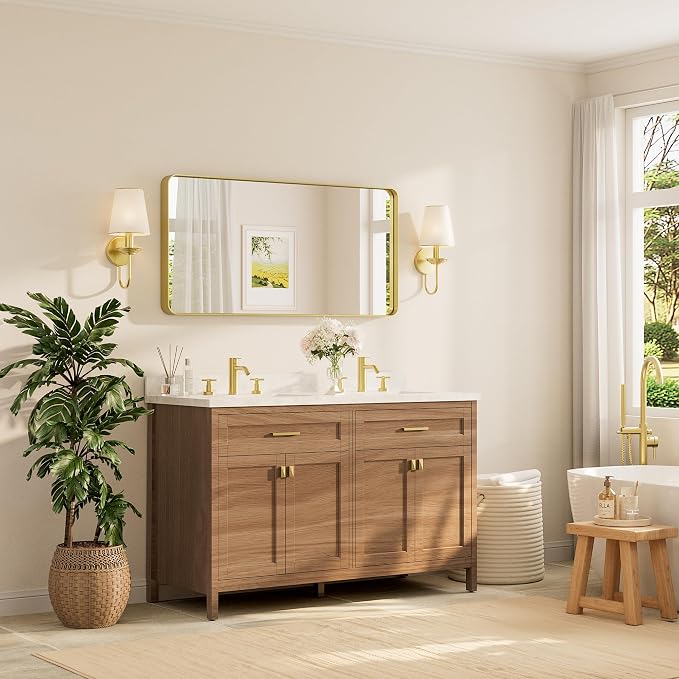 TETOTE 48 x 24 Inch Brushed Gold Frame Mirror, Brass Bathroom Vanity Mirror - Image 2