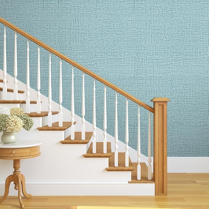 Teal Wallpaper Grasscloth Peel and Stick Wallpaper 17.7inch x 196.8inch Teal - Image 9