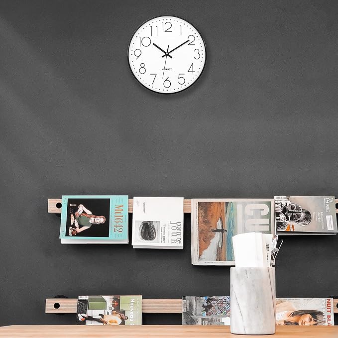 Foxtop Black Wall Clock 12 Inch Silent Non Ticking Quartz Battery Operated - Image 9