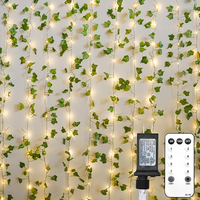suddus 200 LED Vine with Light Plug in, 6.5ft x 6.5ft Ivy Fairy Curtain Lights by SUDDUS