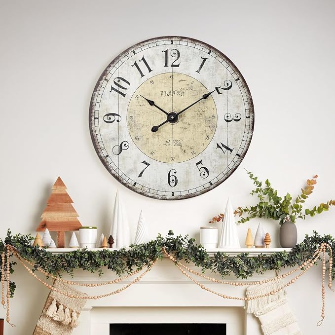 24 Inch Large Wall Clock, Rustic Round Farmhouse Wall Clocks - Image 5