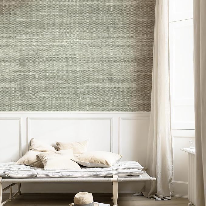 Simon&Siff Textured Grasscloth Peel and Stick Wallpaper 17.7"x197" Neutral Faux - Image 4