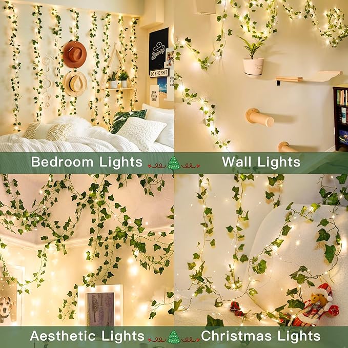 suddus Vine with Fairy Lights Battery Operated, 33ft 100 LED Ivy String Lights - Image 2