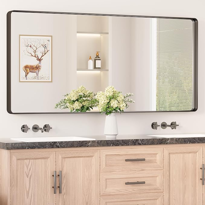 Keonjinn Black Bathroom Mirror for Over Sink, Sandblasted Finish Matte Black by Keonjinn