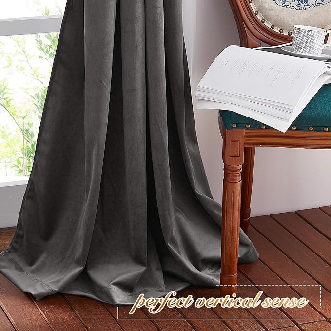 NICETOWN Living Room Grey Velvet Curtains, Sound and Sunlight Reducing Heavy - Image 7