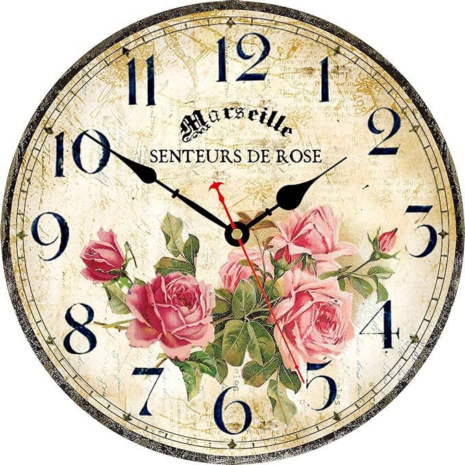 Home Clock 14 Inch Silent Non-Ticking Quartz Movement Wooden Wall Clock Round by Toudorp
