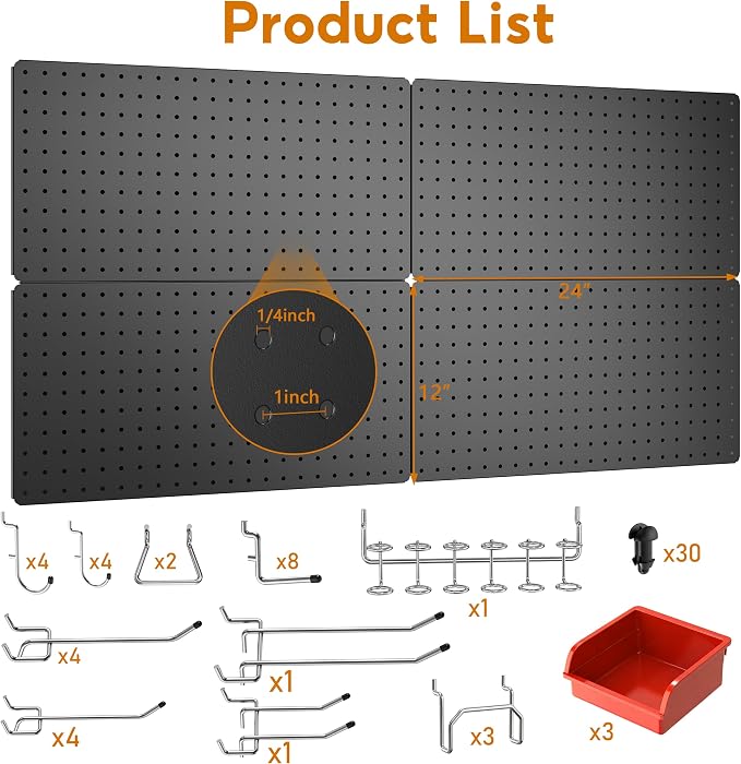 Peg Board, Includes 4 Pack 24''X12'' Large Black Peg Board - Image 2
