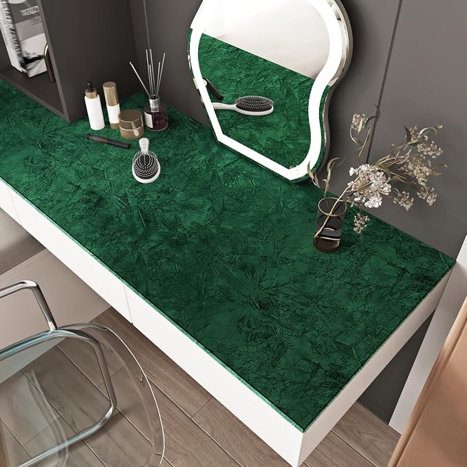 Wallercity Green Floral Leaves Felt Fabric Wallpaper Peel and Stick Soft Velvet - Image 2