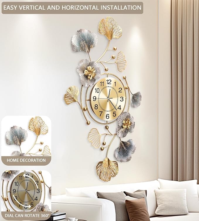 Clocks for Living Room, Large Wall Clock, 3D Silent Wall Clock, Retro Metal - Image 4