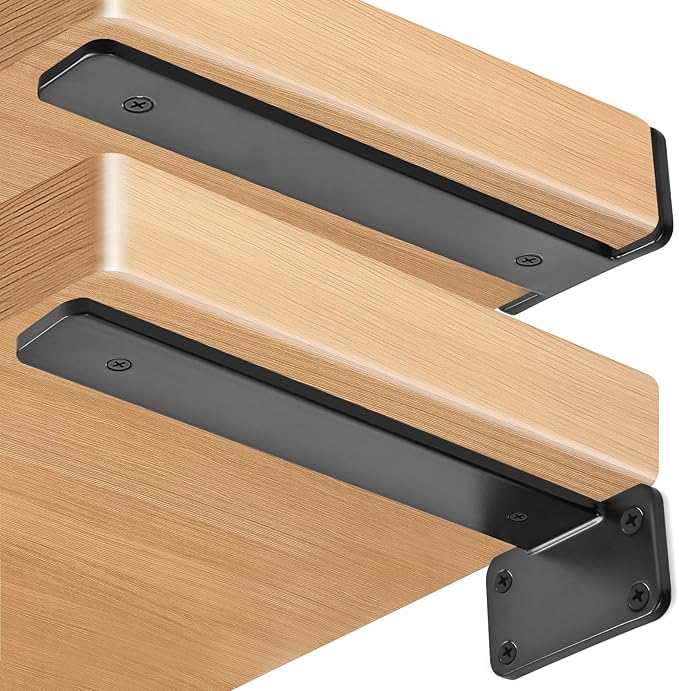 6 Pack - 7 inch Black Hidden L Shelf Bracket Iron Floating Shelf Brackets - Image 3