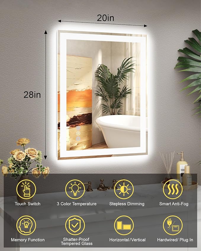 20x28 LED Bathroom Mirror with Lights, Super Bright Front & Backlit Vanity - Image 6