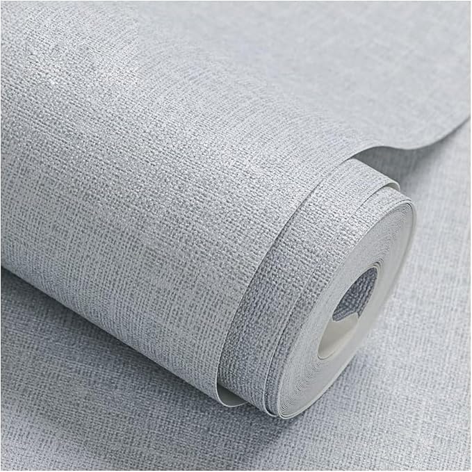 Fabric Peel and Stick Wallpaper Gray Faux Grasscloth Wall Paper Self-Adhesive by HellKitWallpaper
