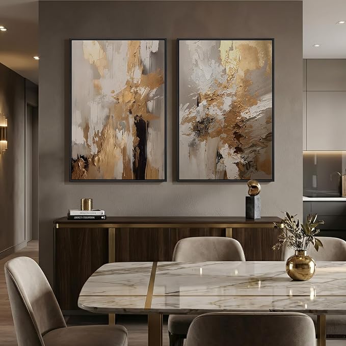Large Framed Neutral Abstract Wall Art, 2 Piece Modern Canvas Prints Paintings - Image 5