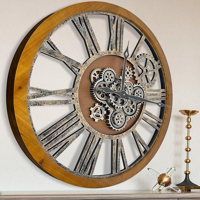 The B-Style Large Real Moving Gears Wall Clock 30 inch Rustic Retro Industrial by TheB-StyleTB