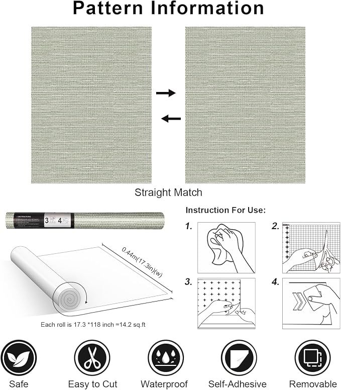 Simon&Siff Textured Grasscloth Peel and Stick Wallpaper 17.7"x118" Neutral Faux - Image 8