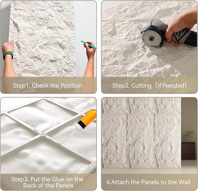OUZUGIE 4 PCS Faux Stone Wall Panel 47.2’’ x 23.6’’ Interior Exterior Wall - Image 4